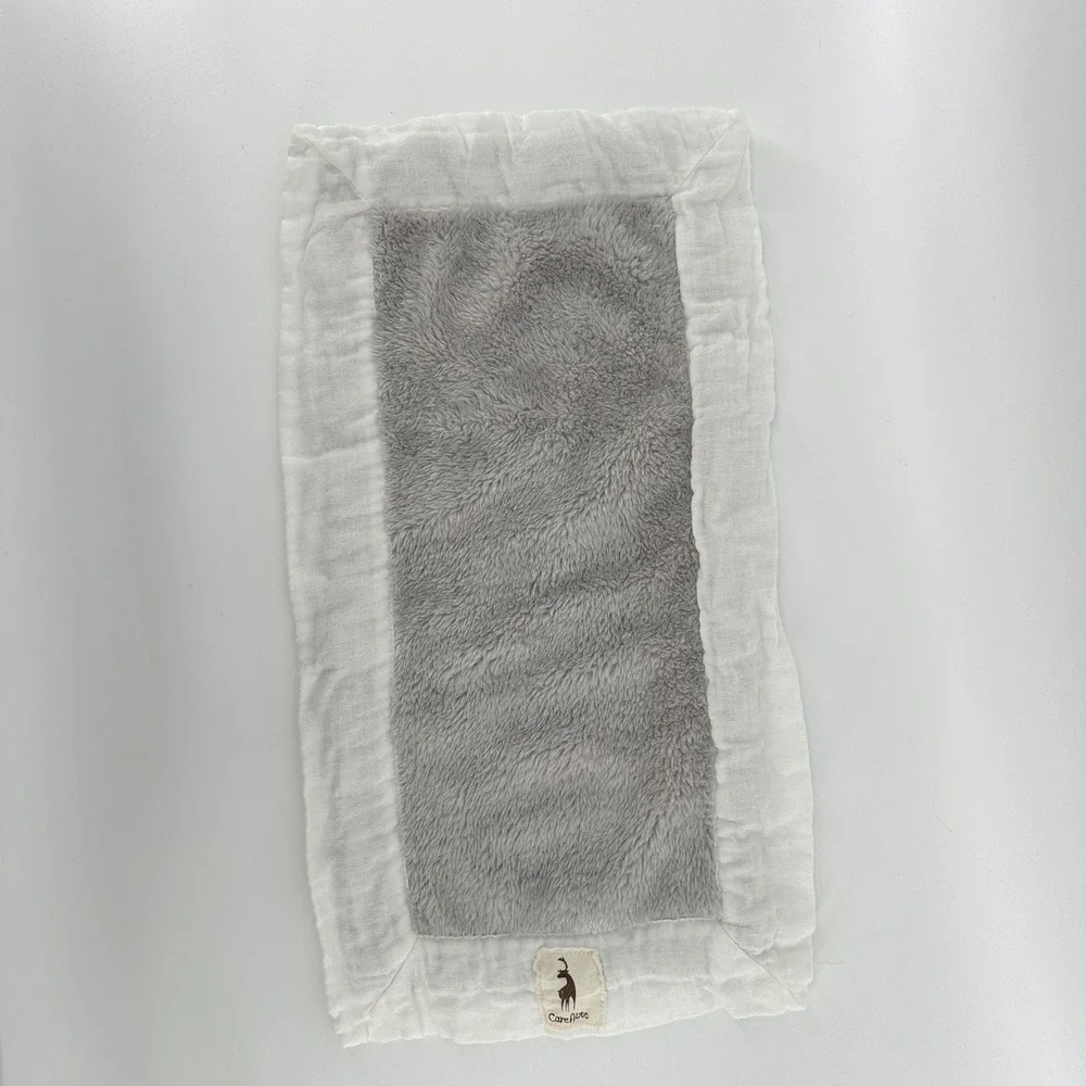 CareAboo Baby Security Blanket Grey Faux Fur White Muslin Gauze Lovey 17x9